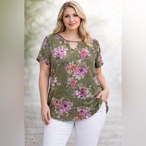 Torrid Olive Green Floral Blouse – Size 00